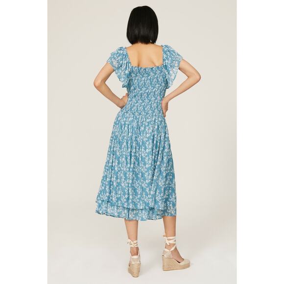 Hatch The Cosette Blue Floral Print Smocked Square Neck Maternity Midi Dress M - Picture 3 of 12